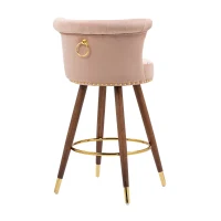 Ensemble de 2 tabourets de bar en velours clouté, pieds en bois pour Cuisine et Salle à Manger, assie enveloppante, Rose(m-4)