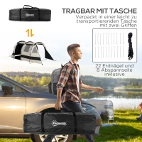Outsunny Namiot kempingowy dla 4-5 osób, z przyciemnianymi oknami, wodoodporny, 180W x 460D x 230S cm, khaki/pomarańczowy(m-8)