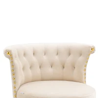 Ensemble de 2 tabourets de bar en velours clouté, pieds en bois pour Cuisine et Salle à Manger, assie enveloppante, Ivoire(m-5)