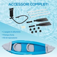 Outsunny Canoa Gonfiabile 2 Posti in PVC con 2 Remi in Alluminio e Accessori, Azzurro(m-4)