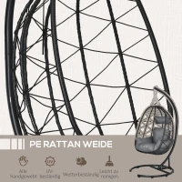 Outsunny Fotel wiszący zewnętrzny Fotel wiszący Egg Chair, odporny na warunki atmosferyczne, w tym poduszki, 102 cm x 102 cm x 195 cm, Ciemnoszary(m-7)