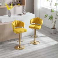 Set di 2 Sgabelli da Bar Girevoli e Regolabili in Altezza con Poggiapiedi, Stile Retro per Cucina e Sala da Pranzo, Giallo Senape(m-1)