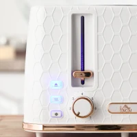 HOMCOM 1.7L 3000W Fast Boil Kettle & 4 Slice Toaster Set, Kettle and Toaster Set with 7 Browning Controls, Crumb Tray, White(m-7)