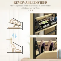 HOMCOM Dulap Îngust pentru Pantofi cu 3 Sertare Flip, Dulap Subțire cu Rafturi Reglabile, 60x24x124 cm, Lemn Natural(m-6)