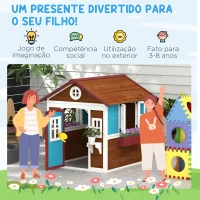 Outsunny Casa de Brincar Infantil para Jardim Casa de Madeira para Crianças com Porta Janelas e Floreiras 114x126,5x135 cm Marróm Escuro(m-6)