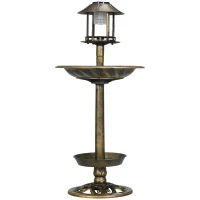 Outsunny Fontanna dla ptaków z lampą solarną, 110 cm wysokość, karmnik dla ptaków, miska dla ptaków z podstawą kwiatową, kąpielisko dla dzikich ptaków do ogrodu, balkonu, kolor brązowy(m-1)