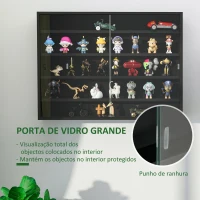 HOMCOM Vitrine de Parede de Madeira com Prateleiras Ajustáveis e 2 Portas Corredeiras de Vidro para Coleções Perfumes 80x9,5x60cm Preto(m-5)