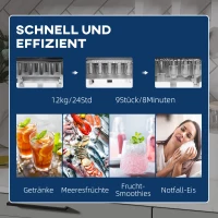 HOMCOM Maszyna do kostek lodu, producent kostek, dispenser do lodu, 1 koszyk na lód, 1 łopatka do lodu, 21,2 cm x 29,5 cm x 32,6 cm, Srebrna(m-6)