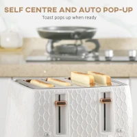 HOMCOM 1.7L 3000W Fast Boil Kettle & 4 Slice Toaster Set, Kettle and Toaster Set with 7 Browning Controls, Crumb Tray, White(m-6)