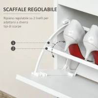 HOMCOM Scarpiera Salvaspazio in Legno 4 Cassetti a Ribalta con Mensola Regolabile per 16 Scarpe, 98x24x83cm, Bianco(m-4)