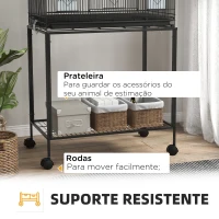 PawHut Gaiola Dupla e Empilhável para Pássaros 77x46x164 cm com Rodas Poleiros Bandeja Amovível Comedouros Baloiço e Escada Preto(m-8)