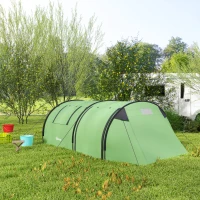Outsunny Four Man Duo Room Tunnel Tent, with Accessories - Green(m-10)