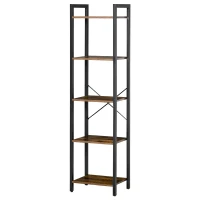 HOMCOM Libreria Stile Industriale a 5 Scaffali in Legno e Acciaio, 40x30x154cm, Marrone Rustico(m-10)