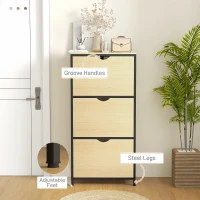 HOMCOM Dulap Îngust pentru Pantofi cu 3 Sertare Flip, Dulap Subțire cu Rafturi Reglabile, 60x24x124 cm, Lemn Natural(m-7)