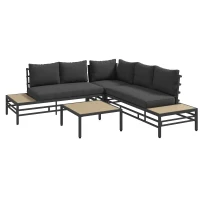 Outsunny Tuinset Tuinmeubelset Lounge Set, 1 Salontafel, 2 Bijzettafels, 2 Banken, Donkergrijs + Lichtbruin + Zwart(m-1)