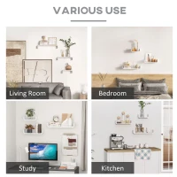 Homcom Rafturi de Perete, Set 3 Rafturi de Perete, 60x15x10 cm, Alb(m-4)