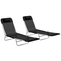 Outsunny Set of Two Steel Frame Sun Loungers, with Reclining Backs - Black(m-11)