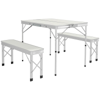 Tavolo Da Campeggio Pieghevole Outsunny 86x86x74 Cm – Struttura In Metallo E Piano HDPE, Bianco, Con Maniglia