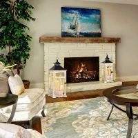 HOMCOM Conjunto de 2 Lanternas de Jardim 76/54cm Lanternas Decorativos de Metal e Madeira Estilo Vintage Madeira e Preto(m-4)