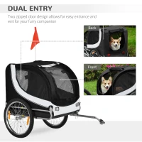 PawHut Rimorchio per Animali Domestici Pieghevole da Bicicletta, bianco e nero, 130x90x110cm(m-4)
