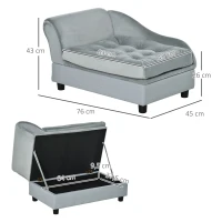 PawHut sofa dla pupila z matą, legowisko dla psa, mata dla psa, sofa dla psa ze skrzynią, naturalne drewno+plusz, jasnoniebieski, 76 x 45 x 41,5 cm legowisko dla psa mata dla psa mata skrzynia naturalne drewno+plusz(m-3)