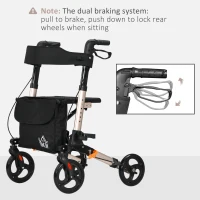 HOMCOM 4 Wheel Rollator with Seat and Back, Folding Mobility Walker with Carry Bag, Adjustable Height, Dual Brakes, Cane Holder, Lightweight Aluminium Walking Frame for Seniors and Disabled, Gold Tone(m-8)