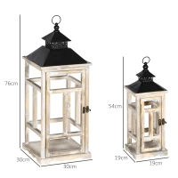 HOMCOM Conjunto de 2 Lanternas de Jardim 76/54cm Lanternas Decorativos de Metal e Madeira Estilo Vintage Madeira e Preto(m-3)