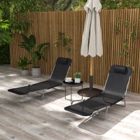 Outsunny Set of Two Steel Frame Sun Loungers, with Reclining Backs - Black(m-10)