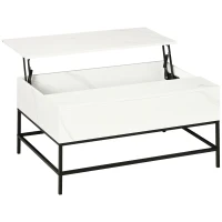HOMCOM Modern Lifting Coffee Table with Hidden Compartment, Storage Coffee Table for Living Room, Faux Marble White(m-11)