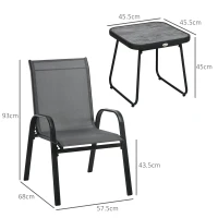 Outsunny Three-Piece Metal Frame Garden Seating Set - Grey(m-3)