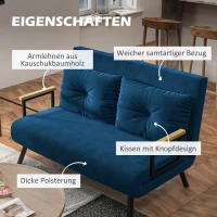 HOMCOM Tweepersoons Slaapbank, Met Verstelbare Rugleuning en Kussens voor Comfortabele Rust in de Woonkamer voor Koppels en Gezinnen, Natuur + Blauw(m-6)