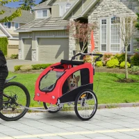 HOMCOM Remorcă pentru Bicicletă 2-în-1, Cărucior de Bicicletă pentru Animale, 155x83x108 cm, Roșu(m-11)