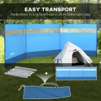 Outsunny Camping Windbreaker with Clear Windows, Carry Bag and Steel Poles, for Beach Caravan Campervan, 440 x 140cm, Blue(m-7)