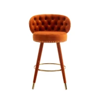 Set di 2 Sgabelli da Bar in Velluto con Schienale, Rotazione a 360° e Gambe in Legno per Casa, Cucina, e Ristoranti, Arancione(m-5)