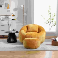 Poltrona Sacco Girevole Rotonda Confortevole, Divano Super Morbido con Rotazione a 360° e Schiuma Memory ad Alta Densità per Soggiorno e Camera da Letto, Giallo(m-4)
