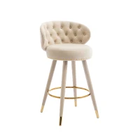 Set di 2 Sgabelli da Bar in Velluto con Schienale, Rotazione a 360° e Gambe in Legno per Casa, Cucina, e Ristoranti, Beige(m-6)