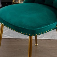 Set di Due Sedie Eleganti in Velluto Morbido con Schienale Imbottito e Gambe in Metallo Dorato, Verde(m-4)