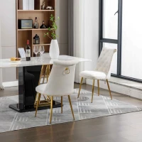 Juego de 2 Sillas Elegantes de Terciopelo Suave con Respaldo Acolchado y Patas de Metal Dorado Beige(m-7)
