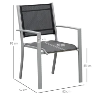 Outsunny Garden Chairs Set of 2, Outdoor Chairs with Steel Frame and Texteline Seats for Dining, Patio, Balcony - Grey and Black(m-3)