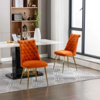 Chaise de salle à manger en velours, lot de 2, dossier haut avec dossier bouclé et pieds en métal doré, pour salon, salle à manger, cuisine, Orange(m-5)