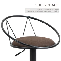 HOMCOM Set 2 Sgabelli da Bar Girevoli con Schienale e Poggiapiedi in Metallo, Altezza Regolabile e Seduta Imbottita per Soggiorno e Cucina , Marrone 51x46x78-100cm(m-7)