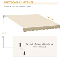 Outsunny Toldo Manual Retrátil com Manivela 295x245cm Toldo Enrolável Alumínio com Proteção Solar para Janela Portas Balcão Terraço Exterior Bege(m-5)