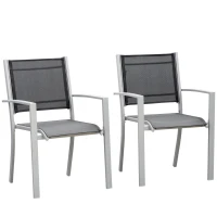 Outsunny Garden Chairs Set of 2, Outdoor Chairs with Steel Frame and Texteline Seats for Dining, Patio, Balcony - Grey and Black(m-1)
