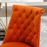 Chaise de salle à manger en velours, lot de 2, dossier haut avec dossier bouclé et pieds en métal doré, pour salon, salle à manger, cuisine, Orange(m-7)