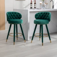Set di 2 Sgabelli da Bar in Velluto con Schienale, Rotazione a 360° e Gambe in Legno per Casa, Cucina, e Ristoranti, Smeraldo(m-1)