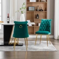 Set di Due Sedie Eleganti in Velluto Morbido con Schienale Imbottito e Gambe in Metallo Dorato, Verde(m-10)