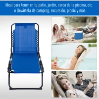 Outsunny Tumbona Plegable y Ajustable de 4 Posiciones Silla Reclinable de Jardín con Sistema de Cordones para Exterior Marco Acero 197x58x30 cm Azul Oscuro(m-7)