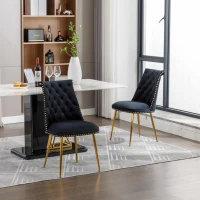 Set di Due Sedie Eleganti in Velluto Morbido con Schienale Imbottito e Gambe in Metallo Dorato, Nero(m-9)