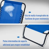 Outsunny Tumbona Plegable y Ajustable de 4 Posiciones Silla Reclinable de Jardín con Sistema de Cordones para Exterior Marco Acero 197x58x30 cm Azul Oscuro(m-6)
