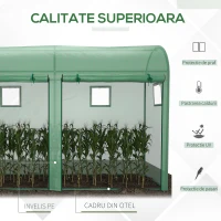 Outsunny Sera Tunel cu 2 Usi si 4 Ferestre, Cadru din Otel, Acoperire din PE, Verde, 300x100x200 cm(m-4)